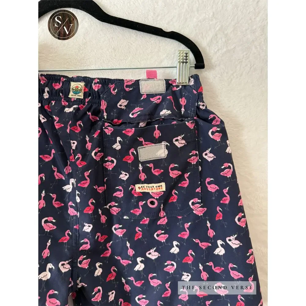 Sunset x Vine‎ Swim Trunks Mens Flamingo Print Mesh Lining Navy Blue Medium